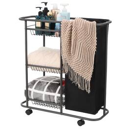 DORLUKFU - Rolling Laundry Cart with Wheels: 3-Tier Laundry Caddy Between Washer and Dryer - Heavy Duty Wrapping Paper Cart with - Black