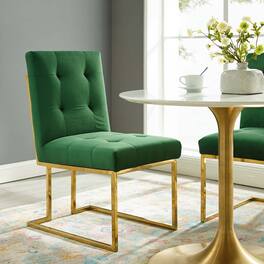 Privy Gold Stainless Steel Performance Velvet Dining Chair by Modway - Gold Emerald