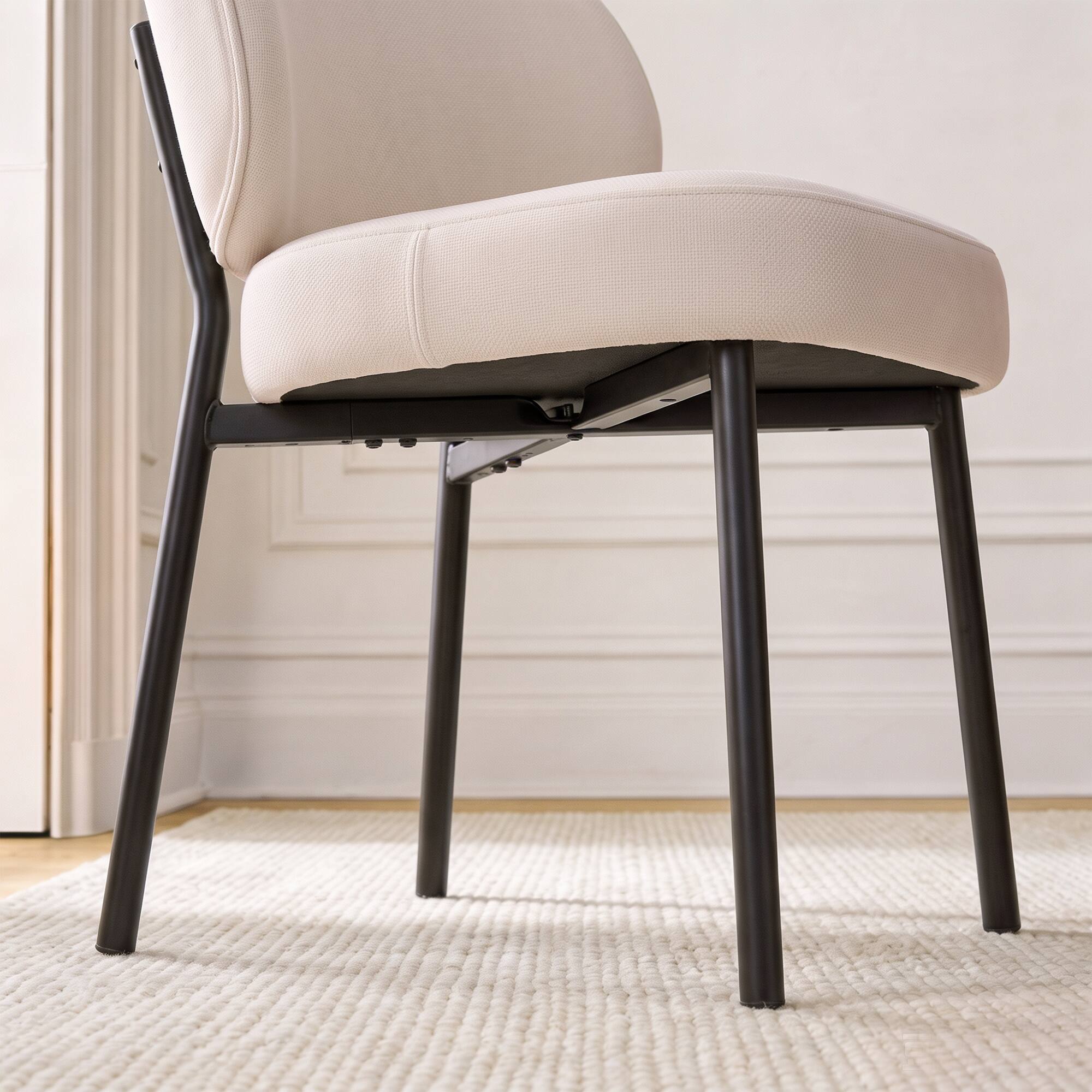 Alt View 1. KERDOM - Modern 2pcs Dining Chair, Upholstered Chenille Kitchen Chair, Widen Curved Backrest, Metal Leg, Armless Restaurant Chair - Beige.