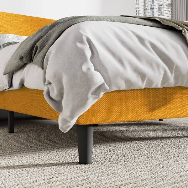 Back. Hivvago - Hivvago Queen Size Linen Blend Upholstered Platform Bed with Wingback Headboard - Yellow.