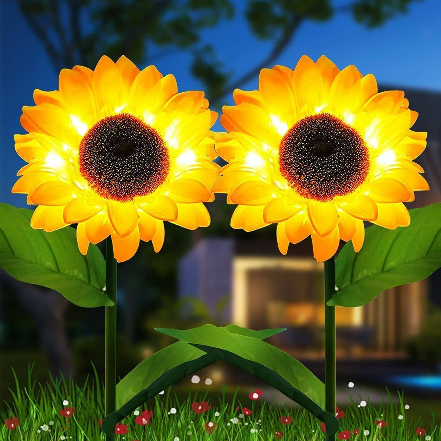 Oumilen - 2 Pack Solar Garden Stake Lights, Outdoor Sunflower Lights, LED Solar Powered Lights