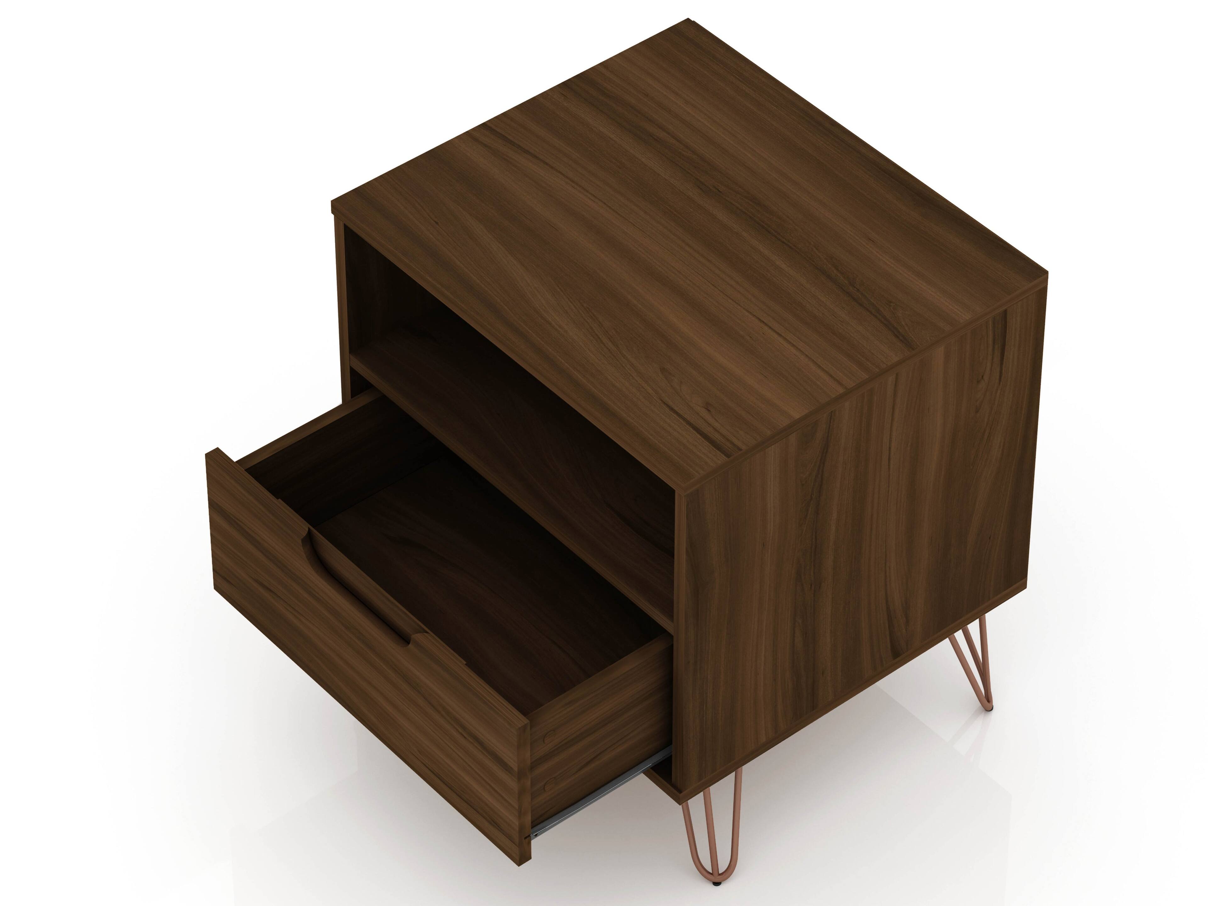 Alt View 1. Manhattan Comfort - Rockefeller Mid-Century Modern 20" Nightstand - Chestnut Brown.