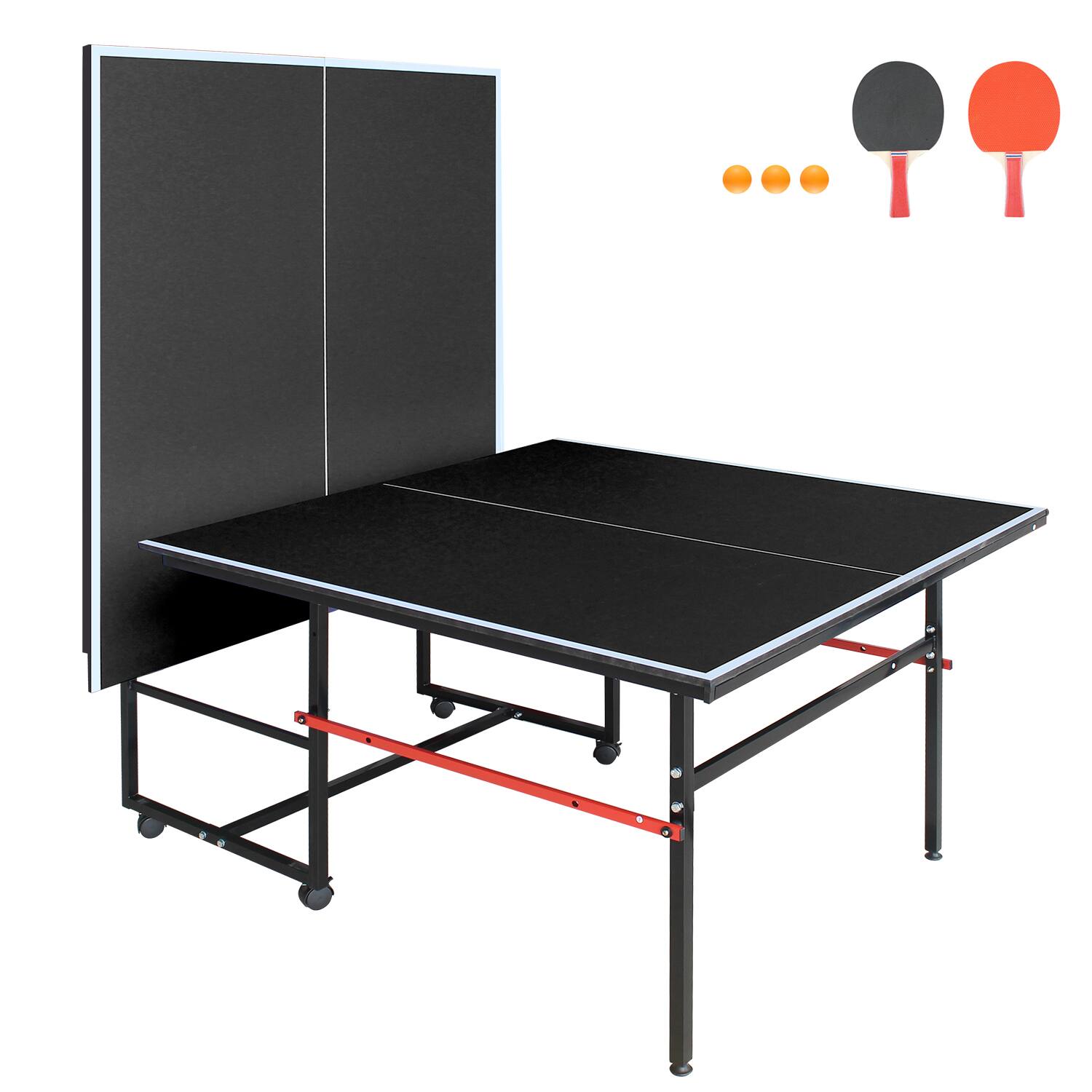 Alt View 2. APRILSOUL - 8FT Black Mid-Size Table Tennis Table Foldable and Portable Ping Pong Table Set for Indoor Games with Net - Black.