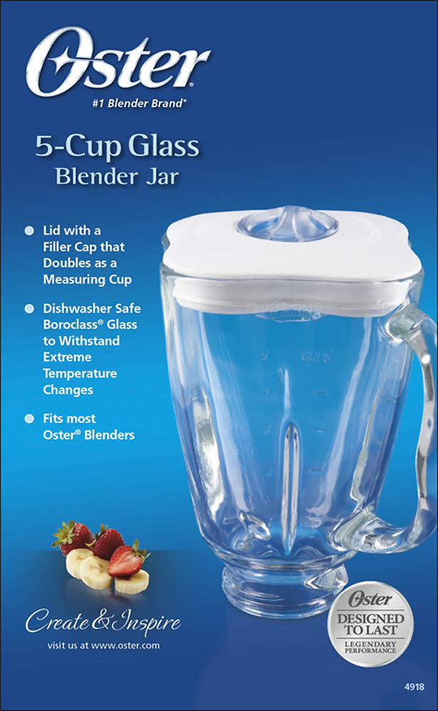 5-Cup Square Top 6-Piece Glass Jar Replacement Set Compatible with Oster Blenders