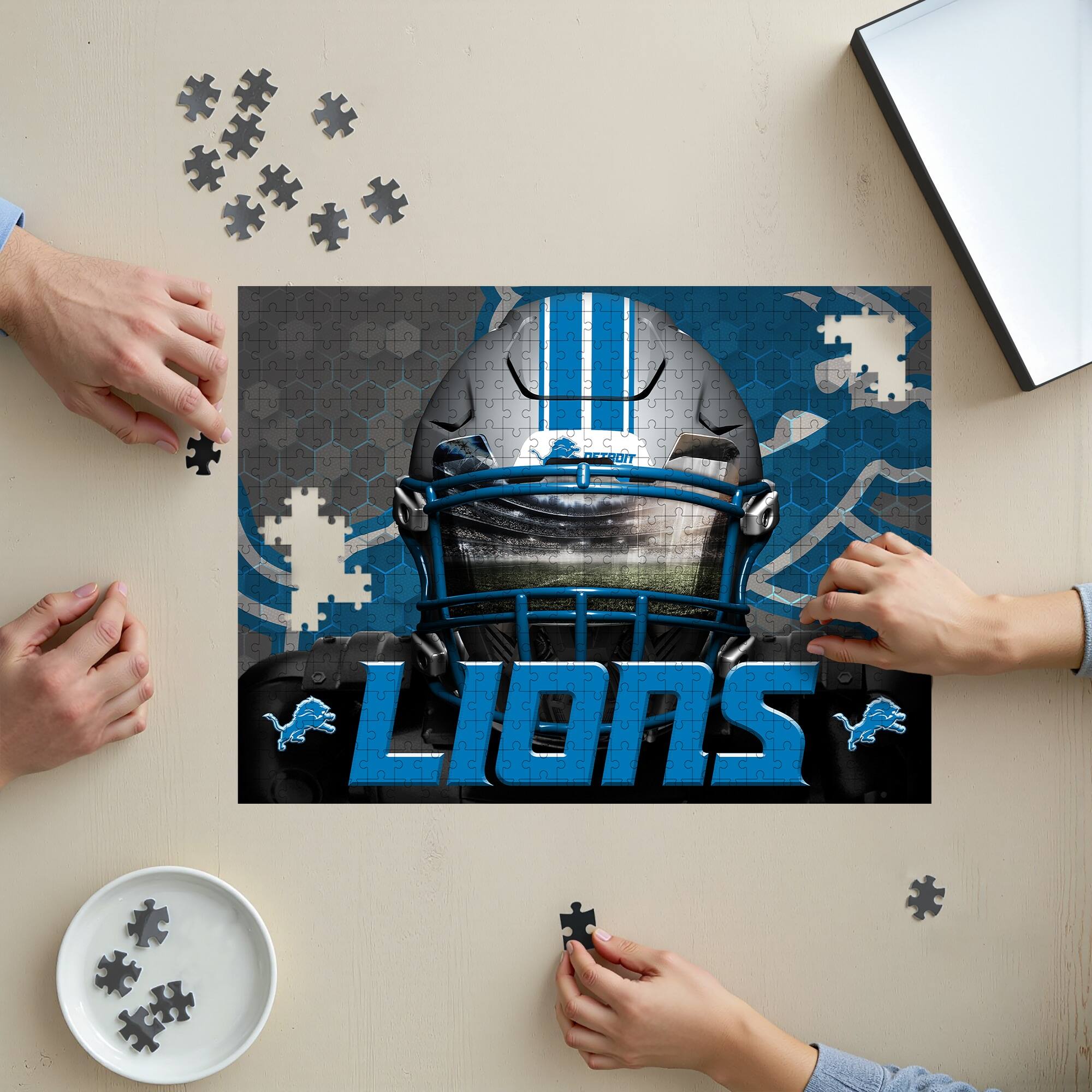 Alt View 2. Sporticulture - Detroit Lions 18" x 24" 3D Facemask Puzzle - Multicolor.