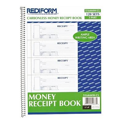 REDIFORM  
S16444W-CL  
120 SETS  
CARBONLESS MONEY RECEIPT BOOK  
3 PART  
AMPLE WRITING AREA  
MONEY RECEIPT BOOK  
S16444W-CL  
118