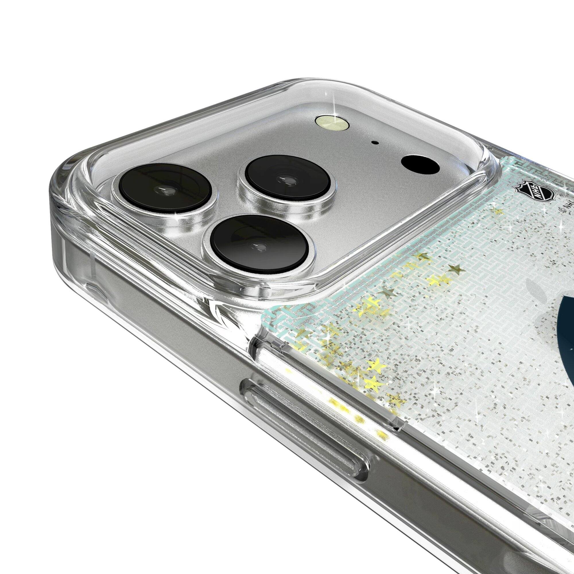 Alt View 2. Keyscaper - Seattle Kraken Linen Logo iPhone Glitter Case - 16 Pro - Multicolor.