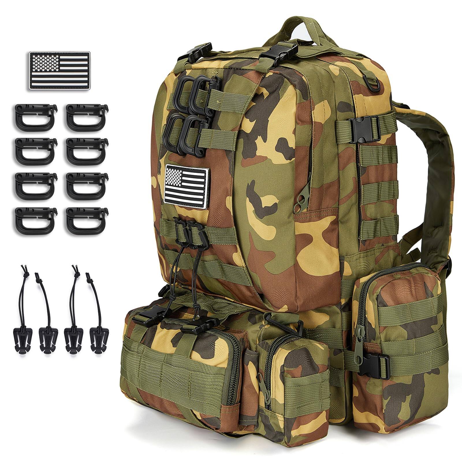 Stamp n Camp - Large Backpack For Men 40-50l Backpacks Women Out Bag Army 3 Days Assault Pack Bags Rucksack With Molle System - Jungle Camouflage