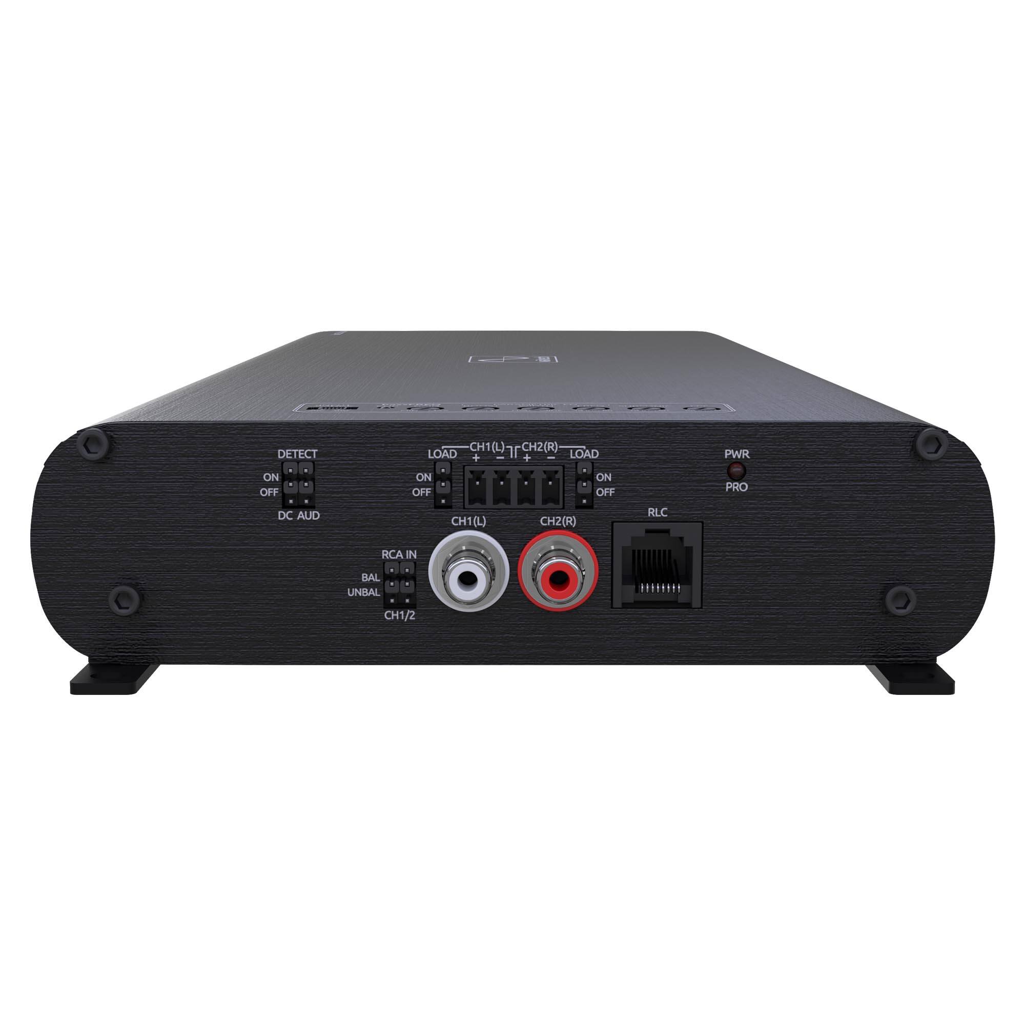 - DETECT ON OFF  
- CH1(L) LOAD +11 ON OFF  
- CH2(R) LOAD +11 ON OFF  
- PWR PRO  
- DC AUD  
- RCA IN  
- CH1(L) CH2(R)  
- RLC  
- UNBAL  
- CH1/2