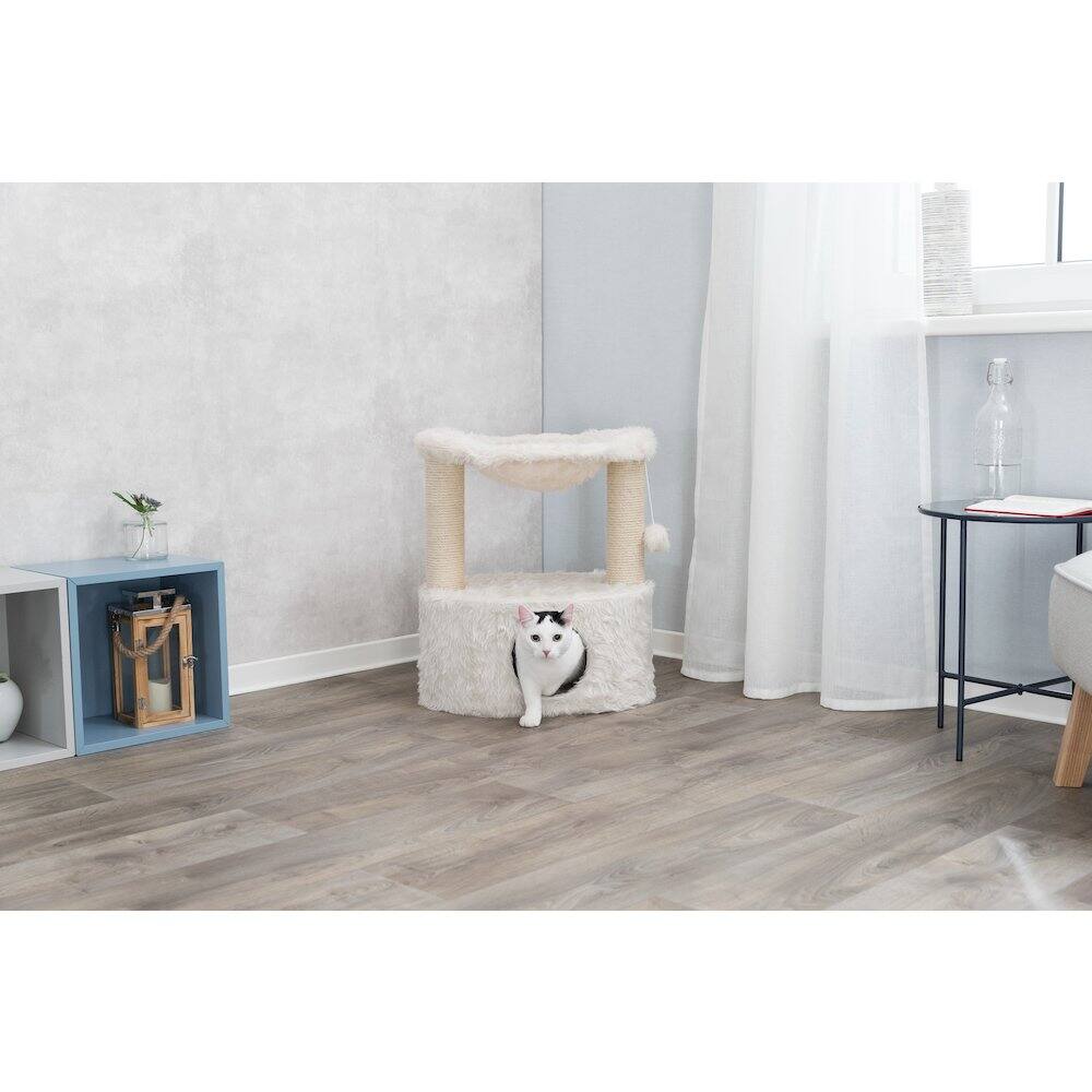 Angle. TRIXIE - Baza Grande Plush & Sisal Cat Tree, Cat Condo and Hammock, Cat Toy - Cream.
