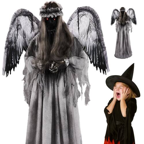 Alt View 1. Winado - 5.7FT Halloween Crying Angel with Lighted Eyes, Shaking Turning Head, Scary Sound for Indoor Outdoor Holiday Decoration - Light Gray.