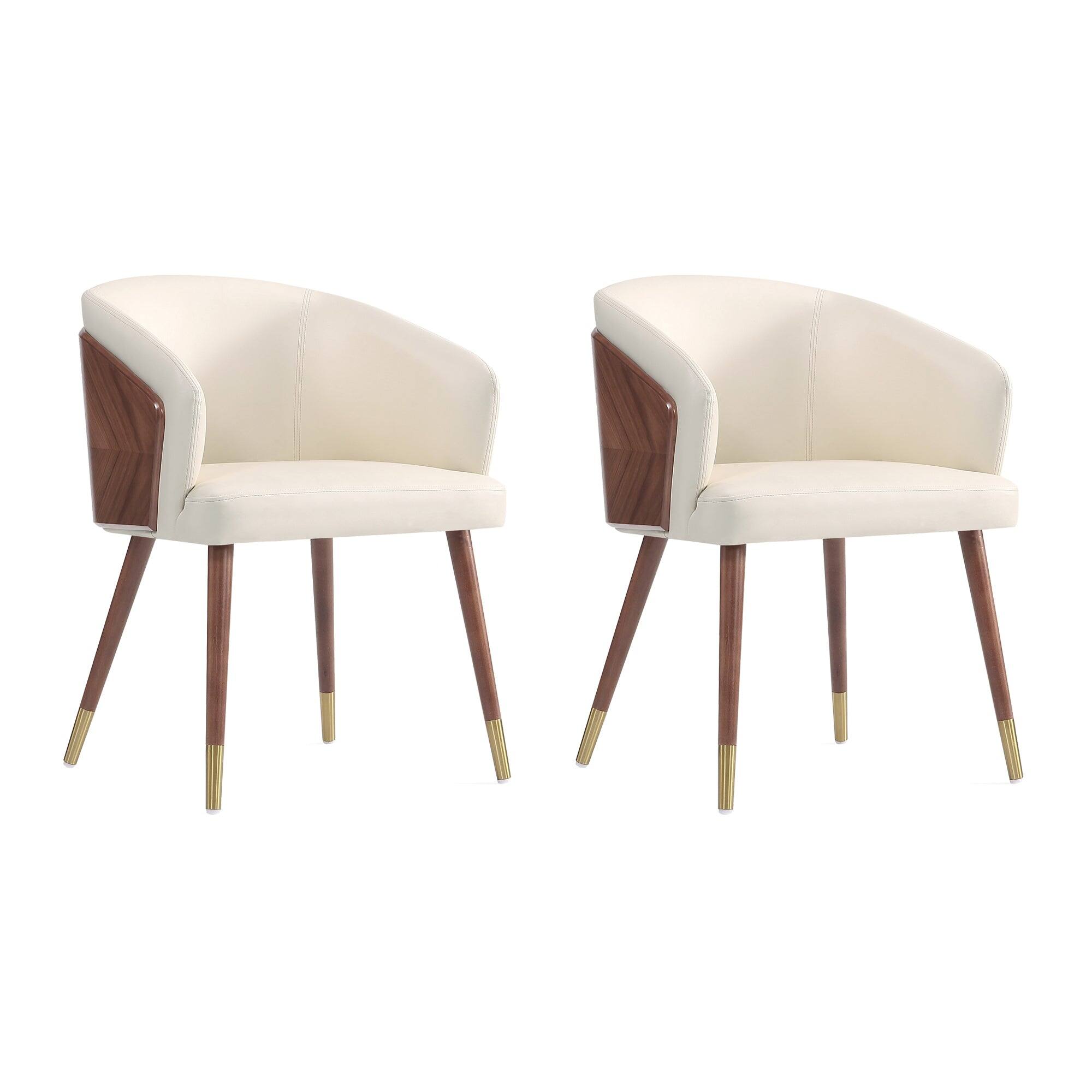 Front. Manhattan Comfort - Reeva Modern Wood Vegan Leather Dining Chair - Set of 2 - Cream.