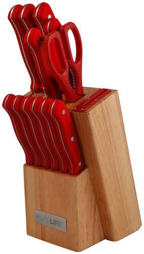 Angle. PureLife - 13-Piece Knife Set - Wood/Red.