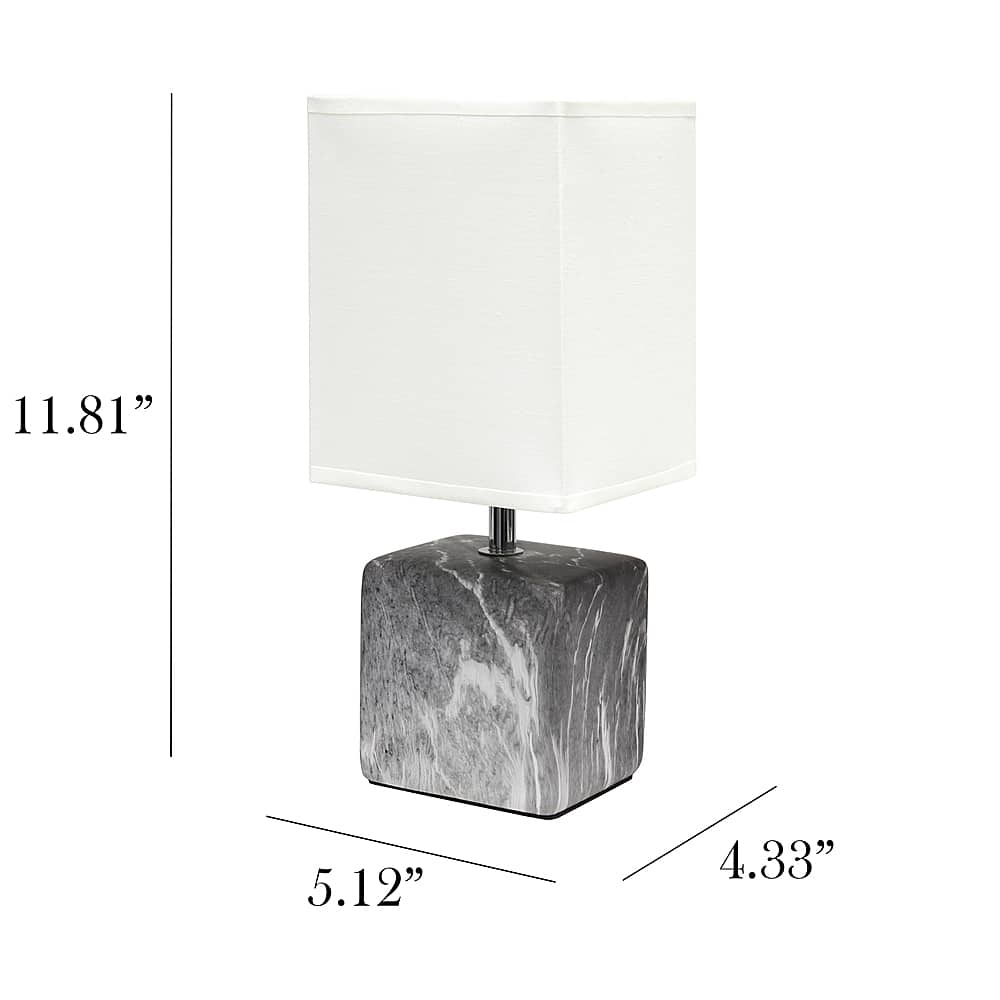 Left View: Simple Designs - Petite Marbled Ceramic Table Lamp with Fabric Shade - Black base/White shade