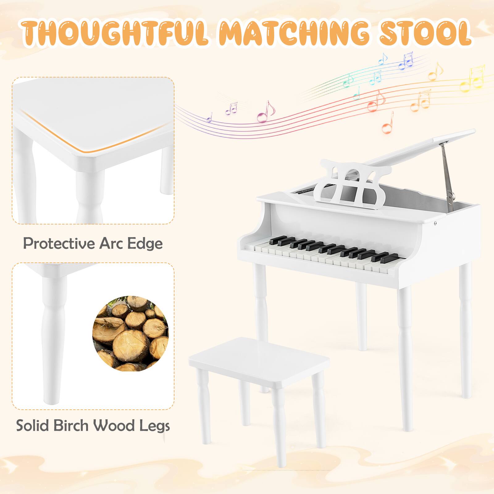 THOUGHTFUL MATCHING STOOL

Protective Arc Edge

Solid Birch Wood Legs