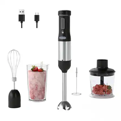 Front. WHALL - WHALL 5-in-1 Cordless Immersion Hand Blender - Variable Speed, Rechargeable Handheld Blender for Smoothies - black.