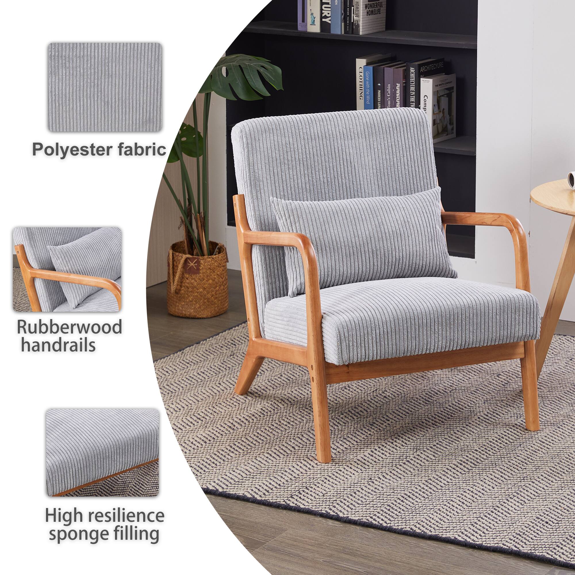 - Polyester fabric
- Rubberwood handrails
- High resilience sponge filling