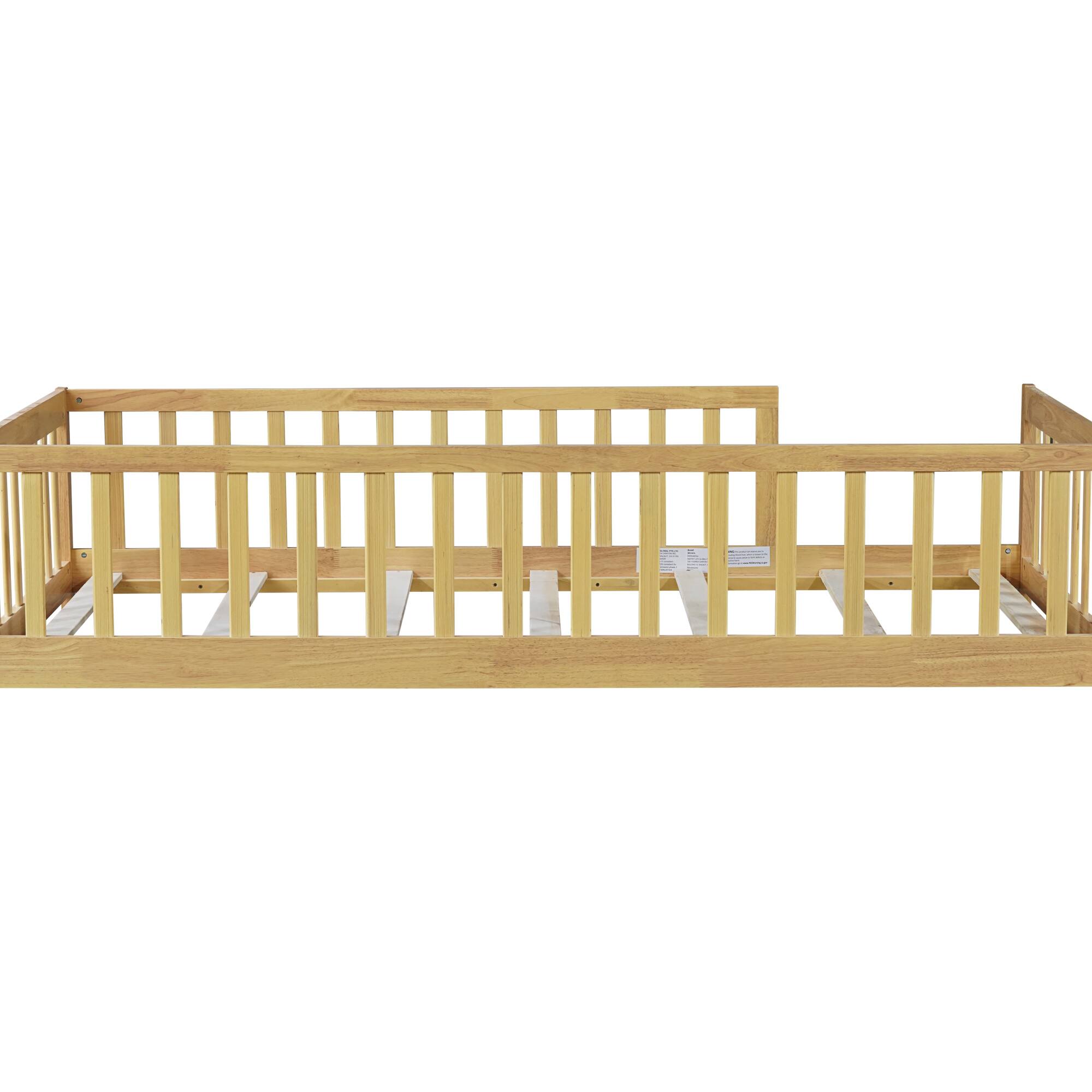 Alt View 7. GOODSILO - Twin Size Low-Profile Youth Bed with Secure Enclosure Frame, Solid Wood Construction, Neutral Finish - Natural.