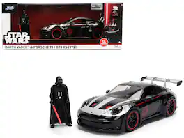 Jada - Porsche 911 GT3 RS 992 Silver Hood Graphics Darth Vader Figure Star Wars Franchise Hollywood Rides 1/24 - Black