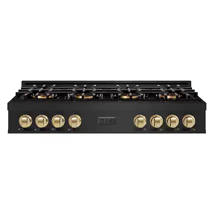 Front. ZLINE - ZLINE Autograph 48 in. Black Stainless Classic Rangetop with 8 DuoPro Burners and Bronze Accents (PCRTBZ-48-CB) - Black Stainless Steel.