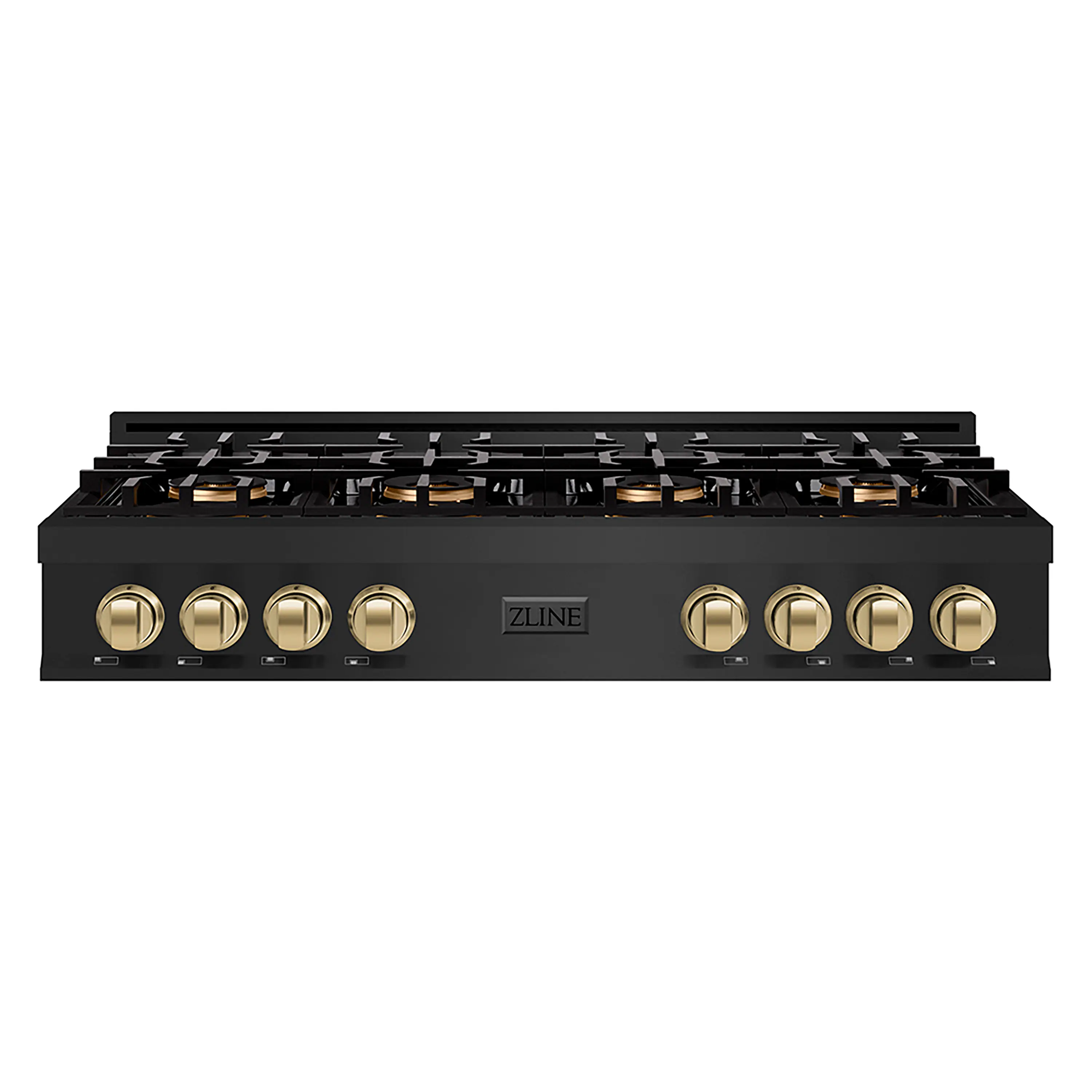 Front. ZLINE - ZLINE Autograph 48 in. Black Stainless Classic Rangetop with 8 DuoPro Burners and Bronze Accents (PCRTBZ-48-CB) - Black Stainless Steel.