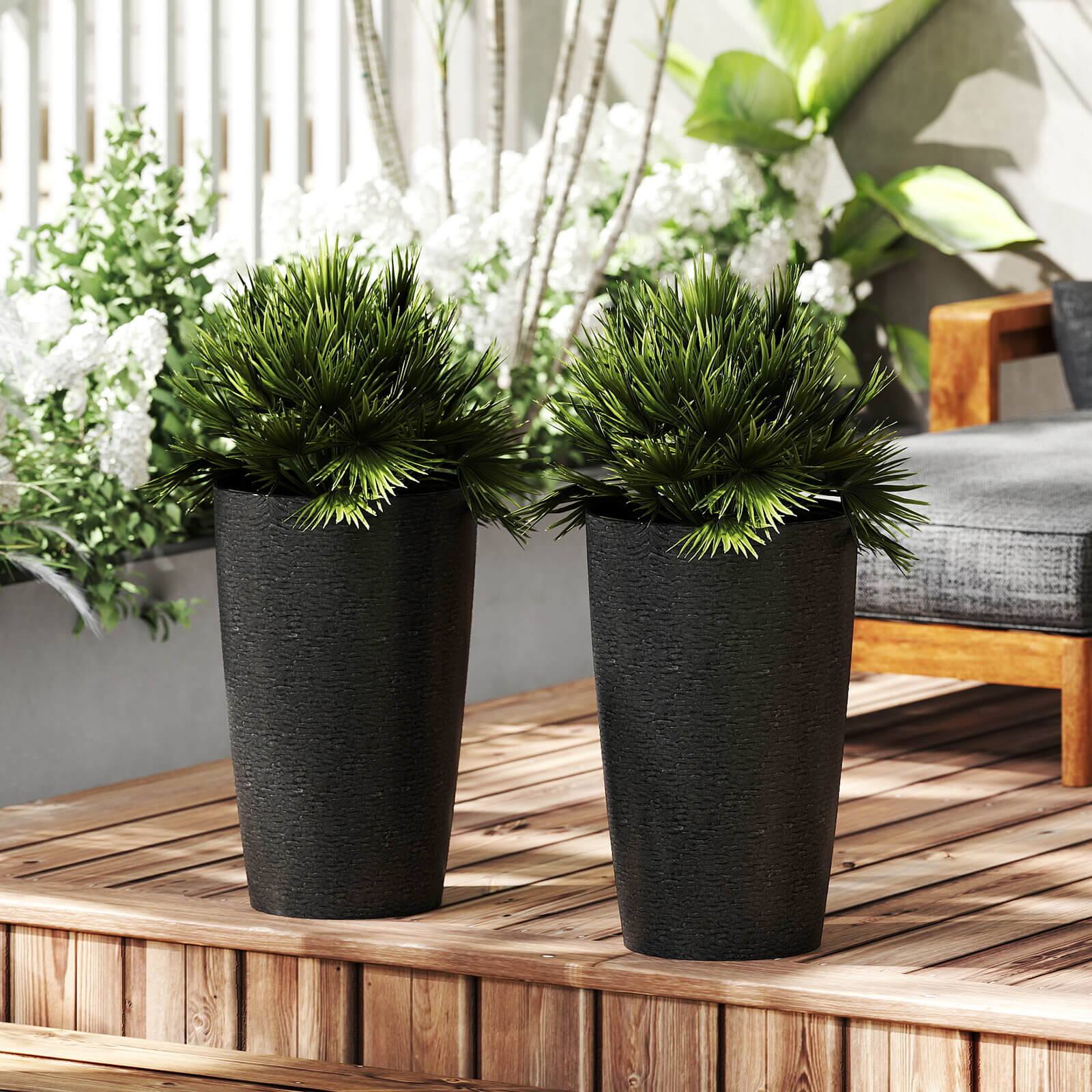 Alt View 4. Costway - Costway 21" Tall Plastic Planters Set of 2 with Optional Drainage System for Front Porch - Black.