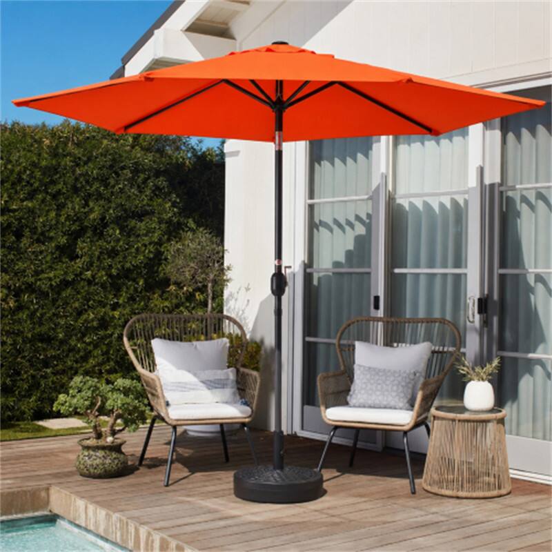 Angle. HTUTWOO - 7.5FT Patio Umbrella - Push Button Tilt and Crank Outdoor Market Yard Umbrella, Sun Umbrella, Not Include Umbrella Base - ORANGE.