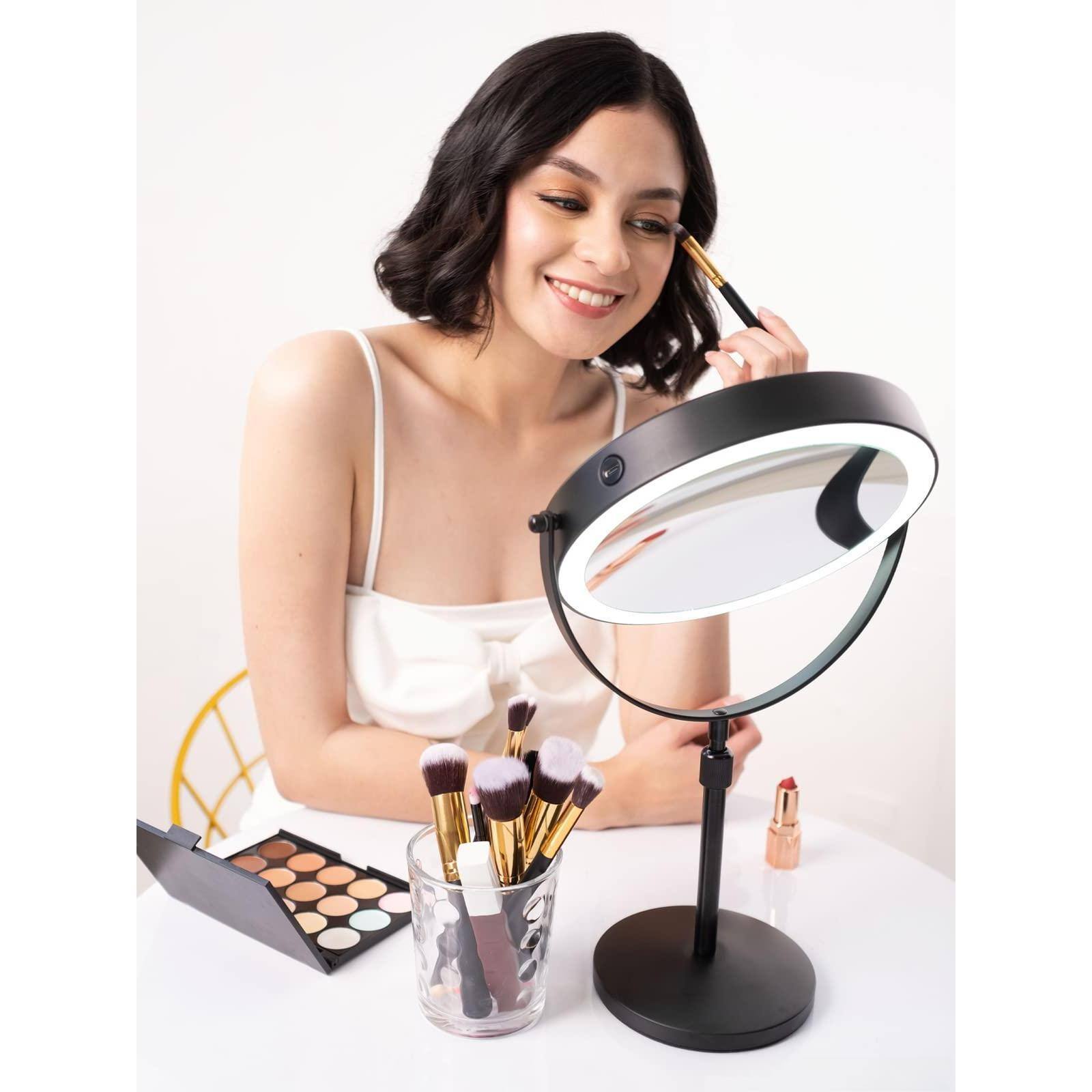 Alt View 3. Earthley Blooms - 3x/10x Magnifying Makeup Mirror With Lights  8.5 Inches Double Sided Swivel-free Vanity Height-adjustable Stand. (black) - Silver 3x/10x.