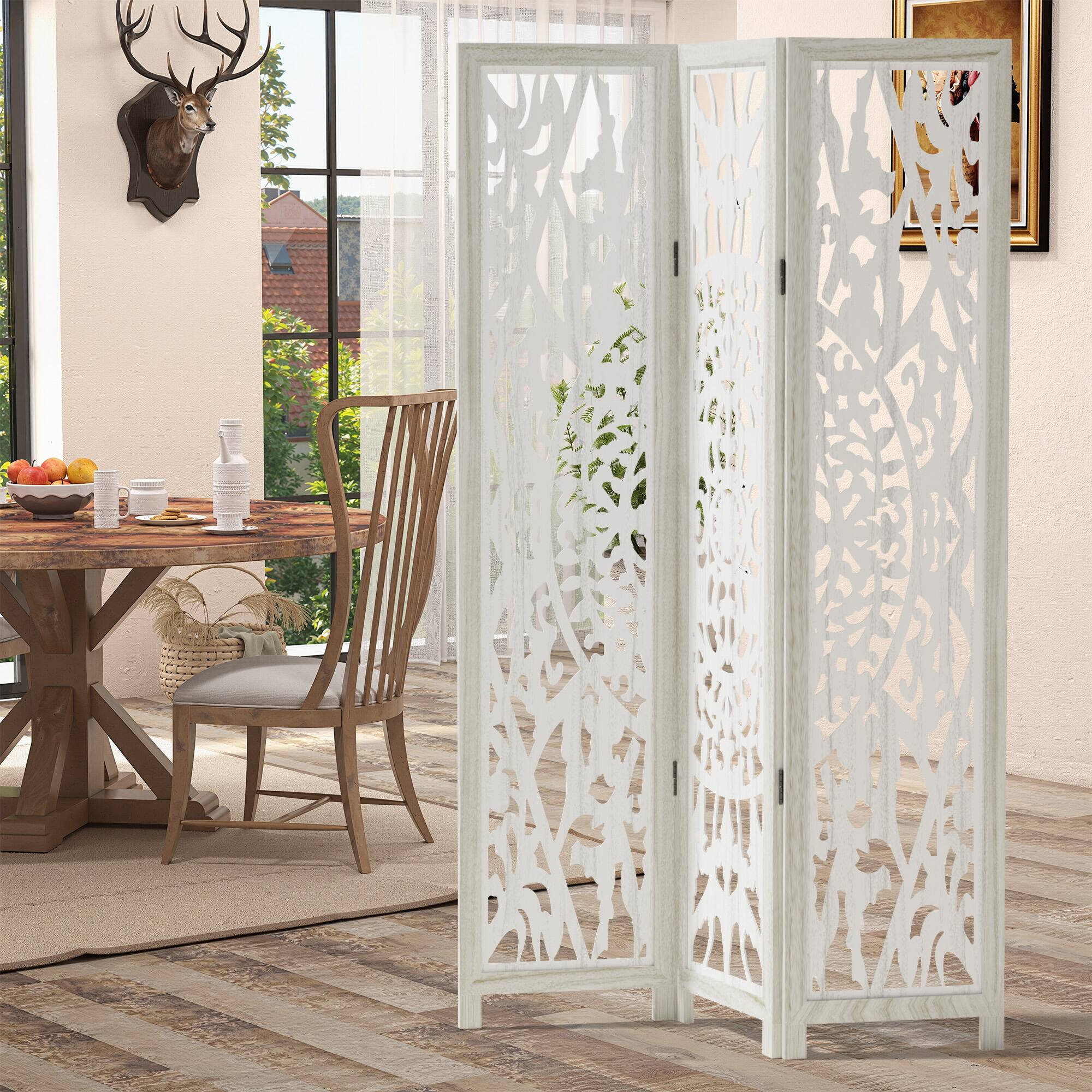 Alt View 2. PexFix - Room Divider, 3-Panel Freestanding Wood Screen, 67 in. H Rotation and Folding Privacy Screen for Office, Bedroom - White.