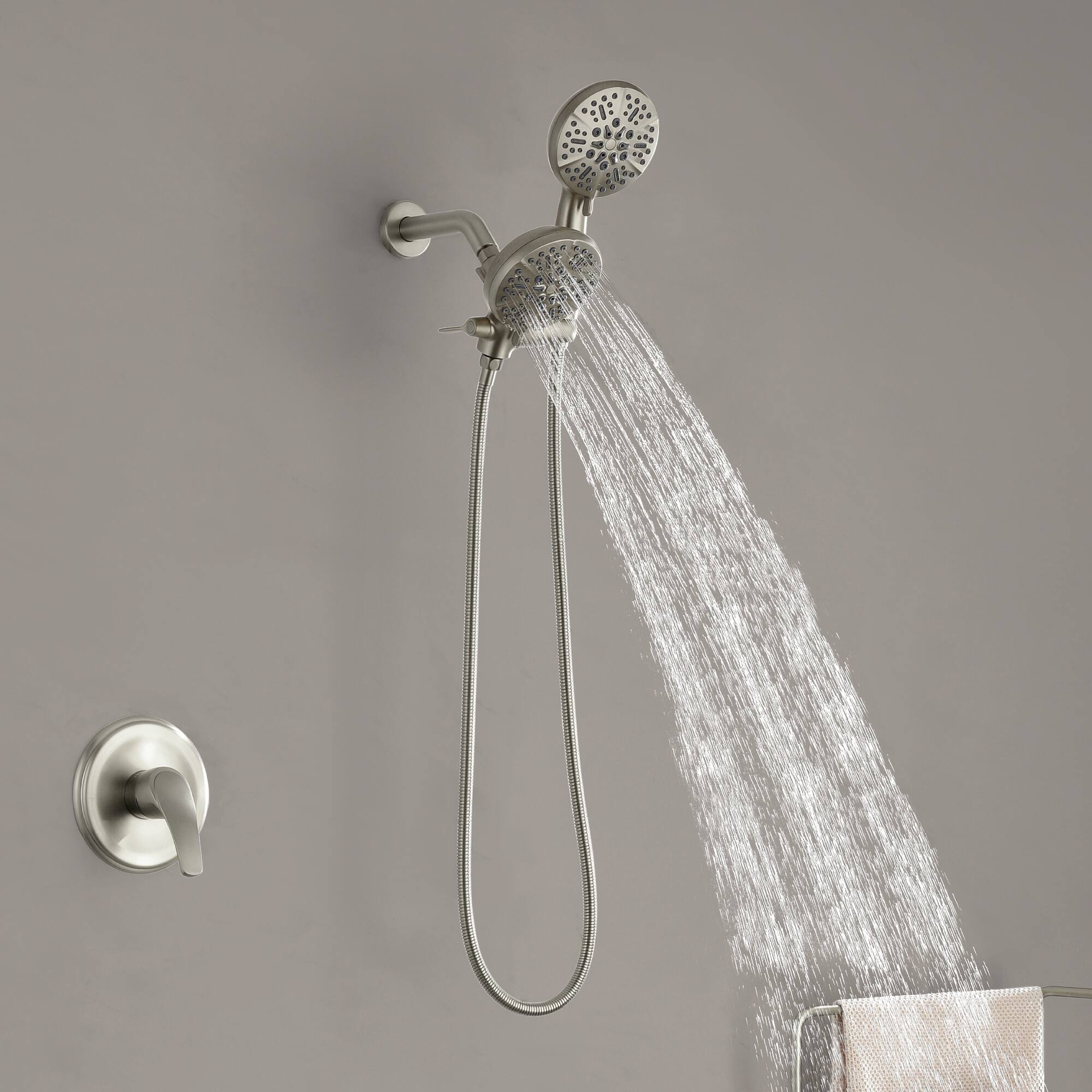 Alt View 2. Boyel Living - Brushed Nickel Shower Set Brass SUS304 1-Function Valve 7-Function Dual Sprayers 60-Inch Steel Hose cUPC - Brushed Nickel.