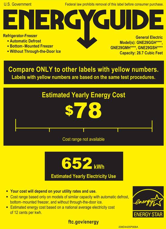 Energy Guide. GE - 28.5 Cu. Ft. French-Door Refrigerator.