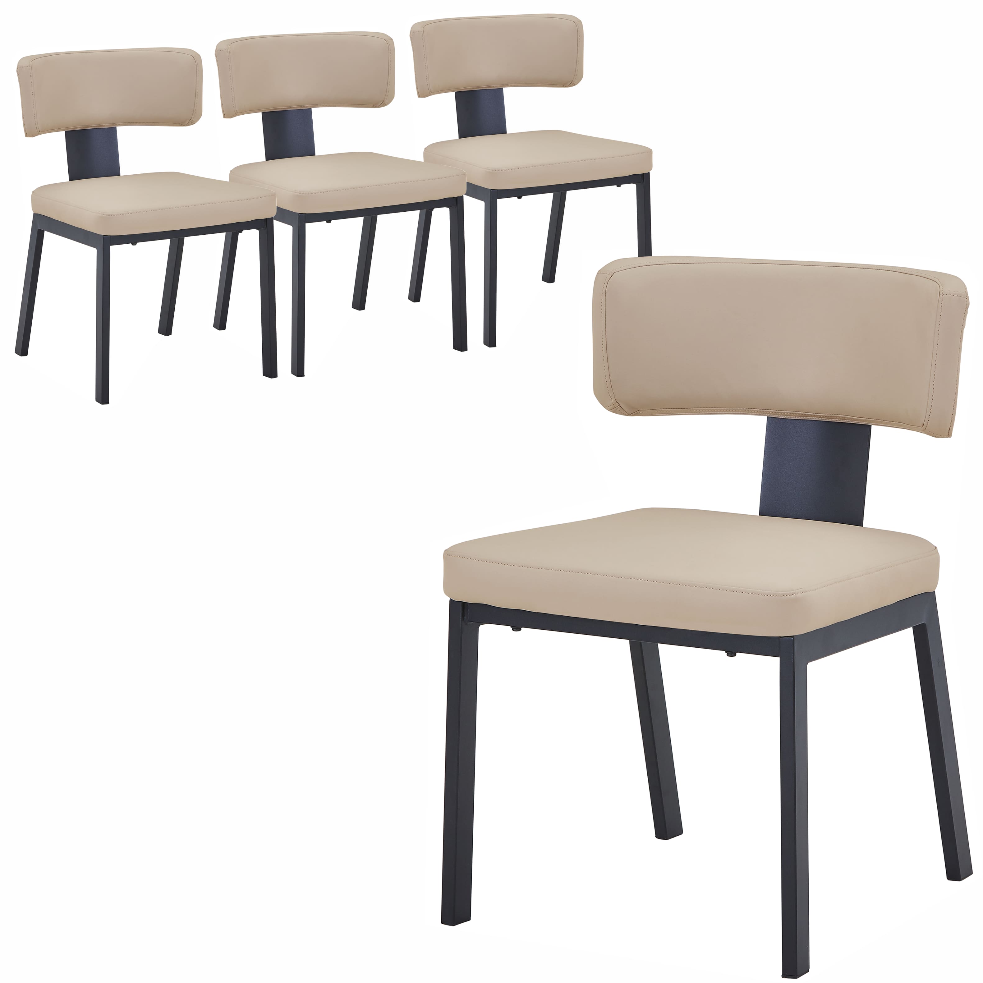 LeisureMod - Teres 4-PCS Modern Curved Back Leather Dining Chair with Metal Band Accent & Powder-Coated Steel Frame - Soft Taupe price history on PriceWatchPro