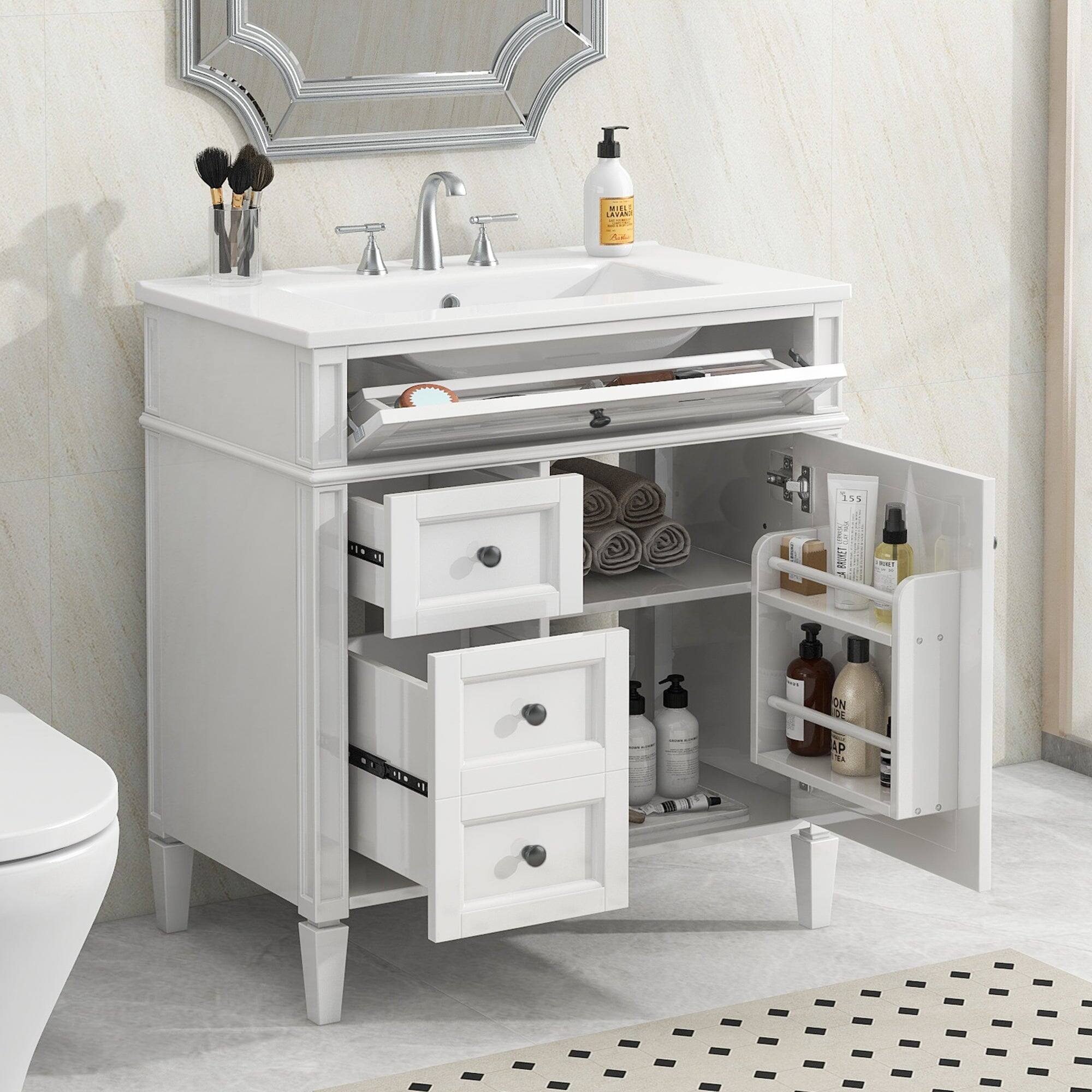 Alt View 2. Boyel Living - 30 Inch Bathroom Vanity with Sink Modern Storage Cabinet with 2 Drawers and Tip Out DrawerWhite - White.