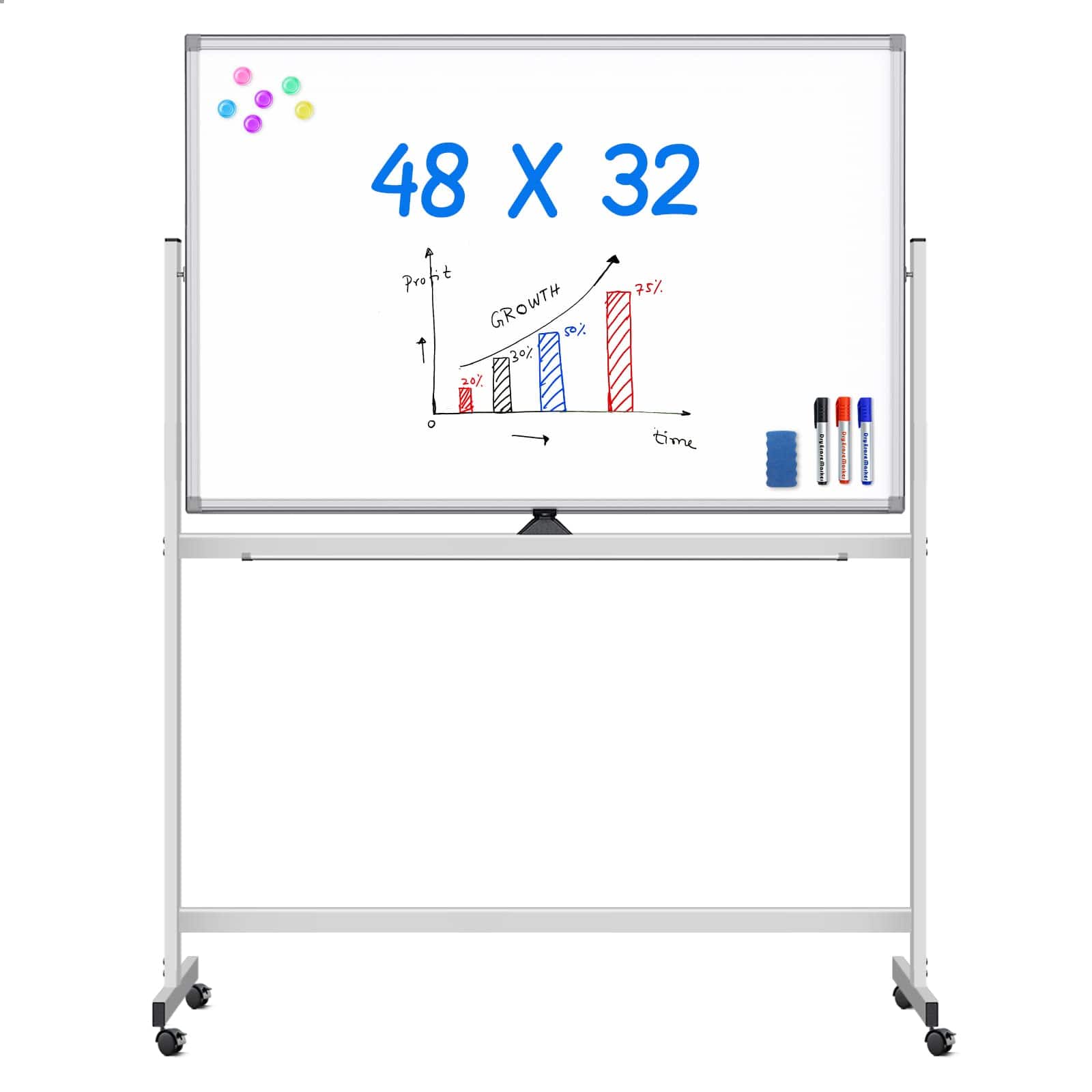 maxtek - Bulletin Boards on Wheels 48x32 inch Double Side Dry Erase Board with Stand Standing Whiteboards & Presentation Supplies - ‎Silver
