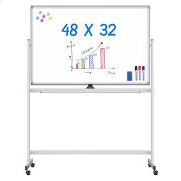 maxtek - Bulletin Boards on Wheels 48x32 inch Double Side Dry Erase Board with Stand Standing Whiteboards & Presentation Supplies - Silver