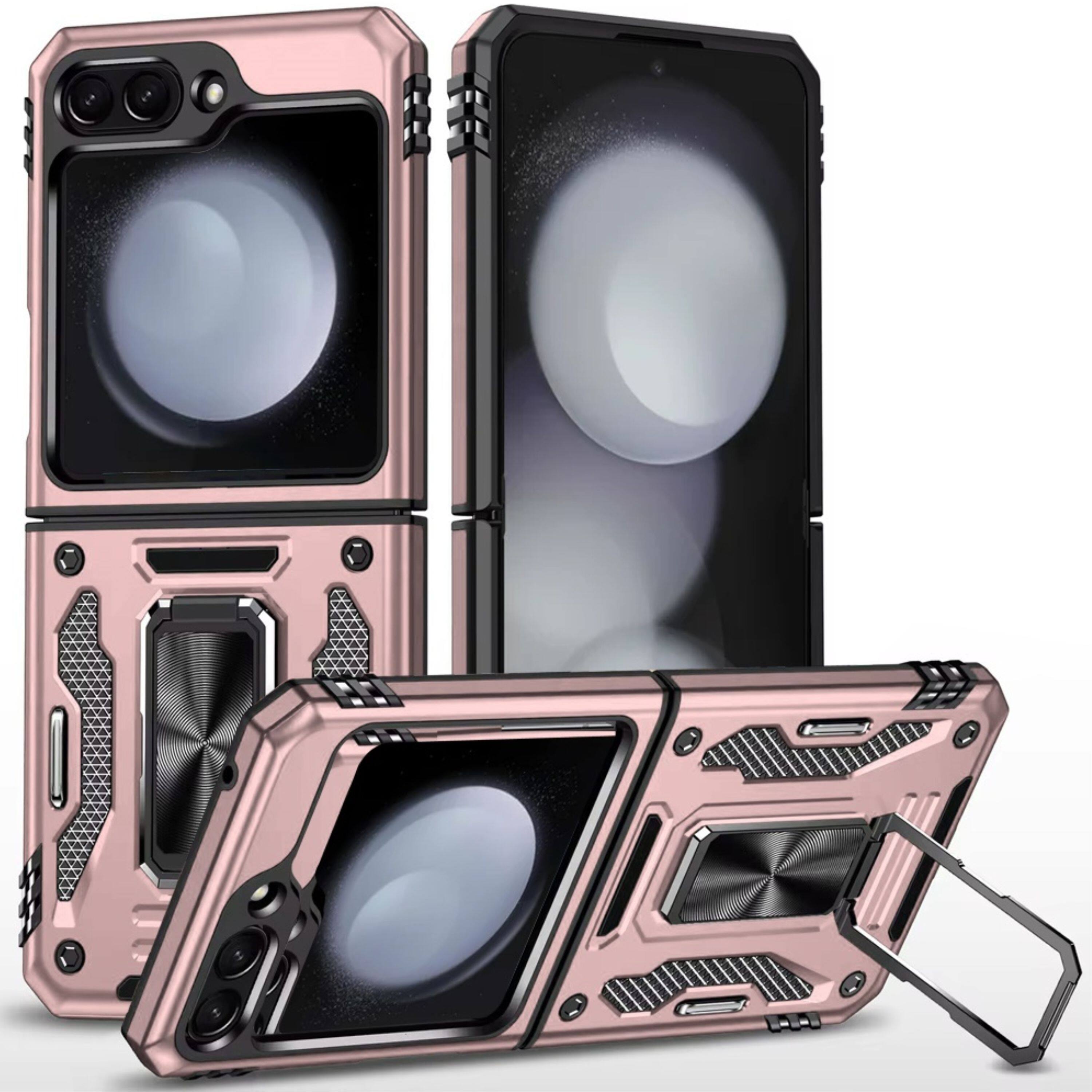 Front. Kitcheniva - Hybrid Sliding Lens Ring Stand Case For Samsung Galaxy Z Flip 6 Rose Gold - Rose Gold.