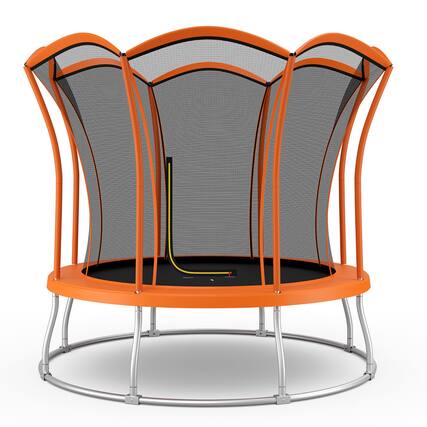 Front. Gymax - Gymax 8FT Certified Recreation Trampoline w/ Exclusive Flower Shape Enclosure Net Orange - Orange.