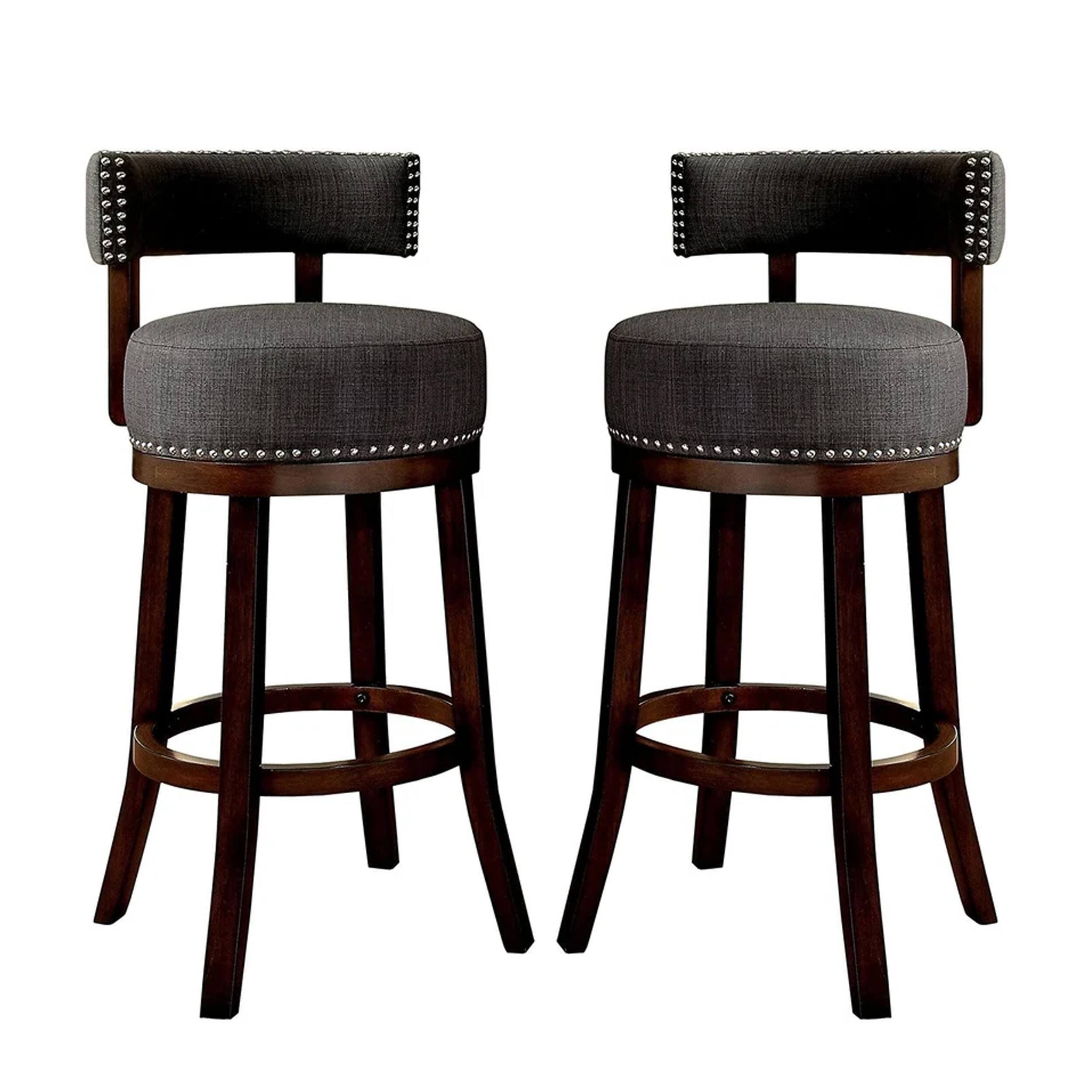 Front. Manhattan Lane - Lynsey Contemporary 24"Barstool With linen Cushion, Set of 2 - Dark Oak, Gray.