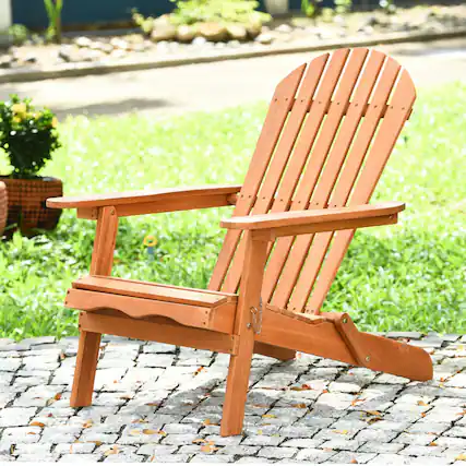 Front. Gymax - Gymax Eucalyptus Adirondack Chair Foldable Outdoor Wood Lounger Chair Natural - Natural Finish.