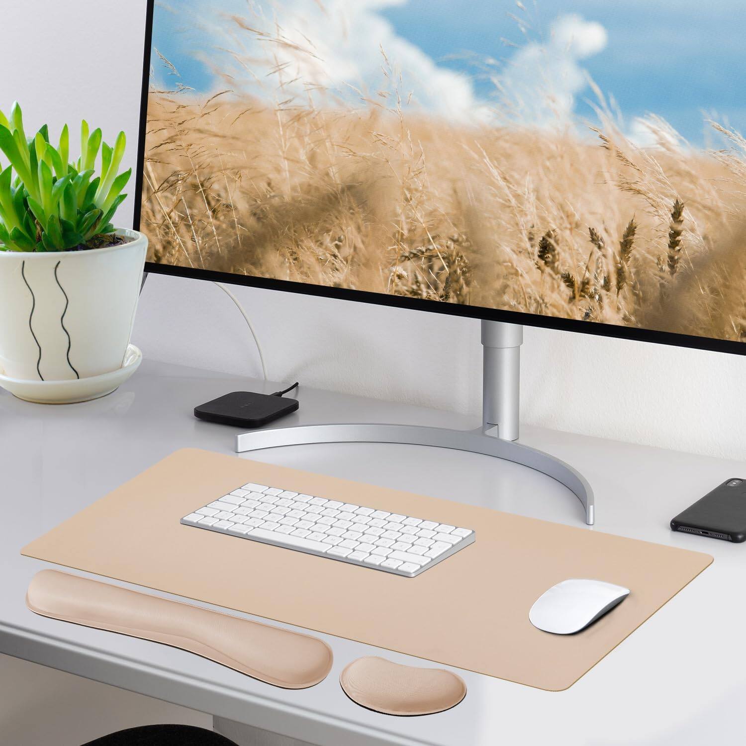 Left. Comfort Essence - Leather Desk Pad And Wrist Rest Large Mouse Padmouse Support Non-slip Mat Protector For Office Home31.515.7 - Green-wrist Rest-15.7" x 35.4".