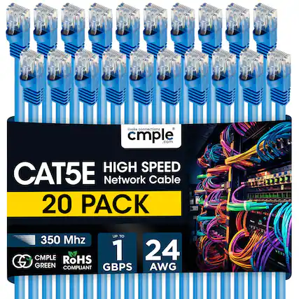 EIL make connections cmple.com HIGH SPEED CAT5E Network Cable 20 PACK UP TO 350 Mhz CMPLE RoHS 1 24 S GREEN COMPLIANT GBPS AWG