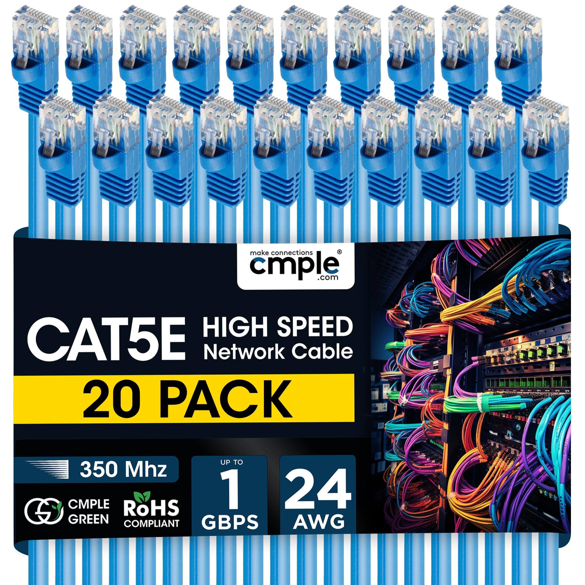 Cmple.com - Cmple - 20 Pack Cat5e Ethernet Cable 3ft Internet Patch Cord, RJ45, 1 Gigabit Router Cables 350Mhz LAN Wire - Blue