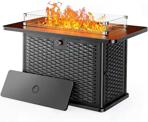 Front. Ciays - 43-Inch Rectangular Propane Fire Pit with 60,000 BTU Output, Fire Pit Table with Wind Guard CSA-Certified 2 in 1 Table - Black.