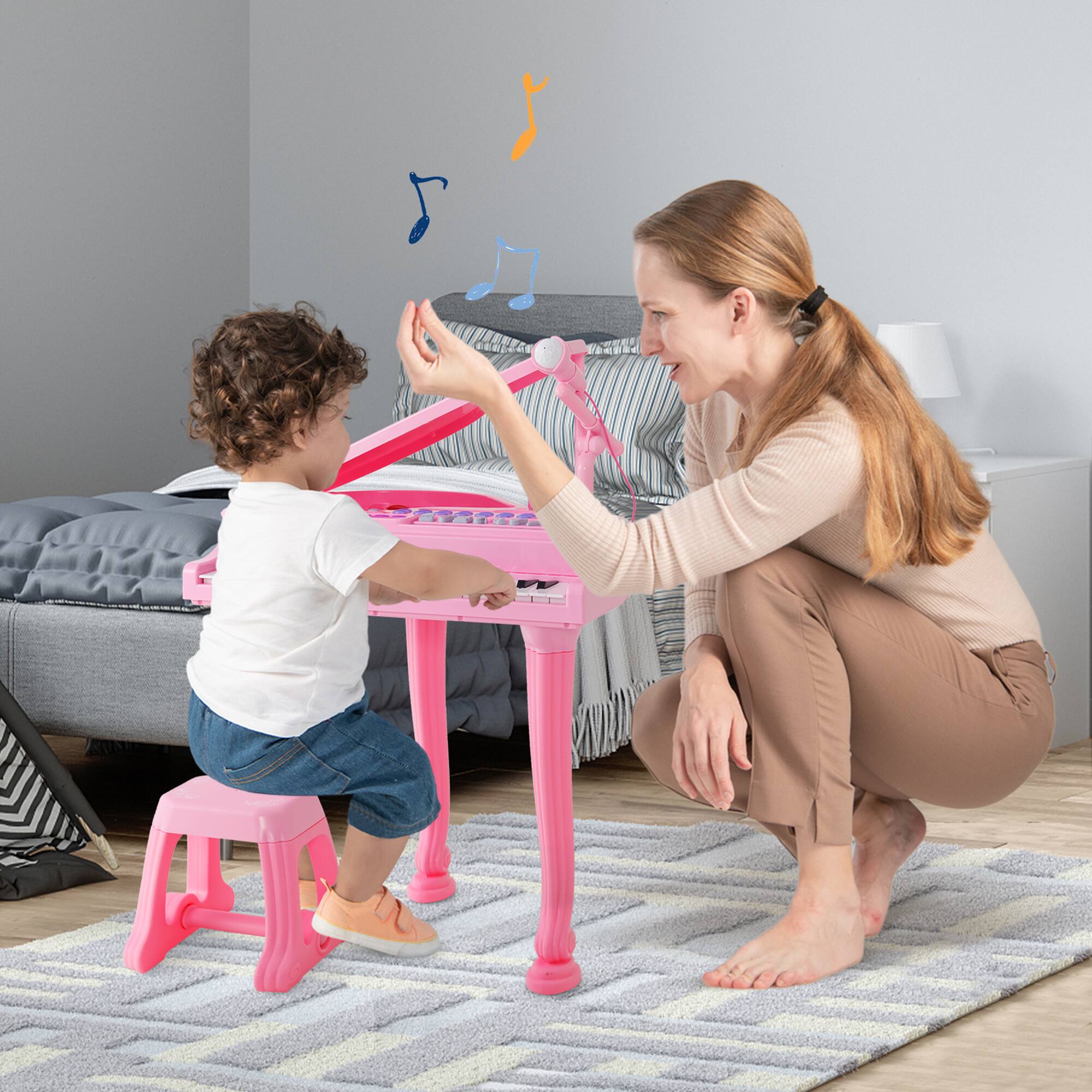 Alt View 2. Gymax - Gymax 37 Keys Kids Piano Keyboard Toy Toddler Musical Instrument w/ Stool & Microphone Pink - Pink.