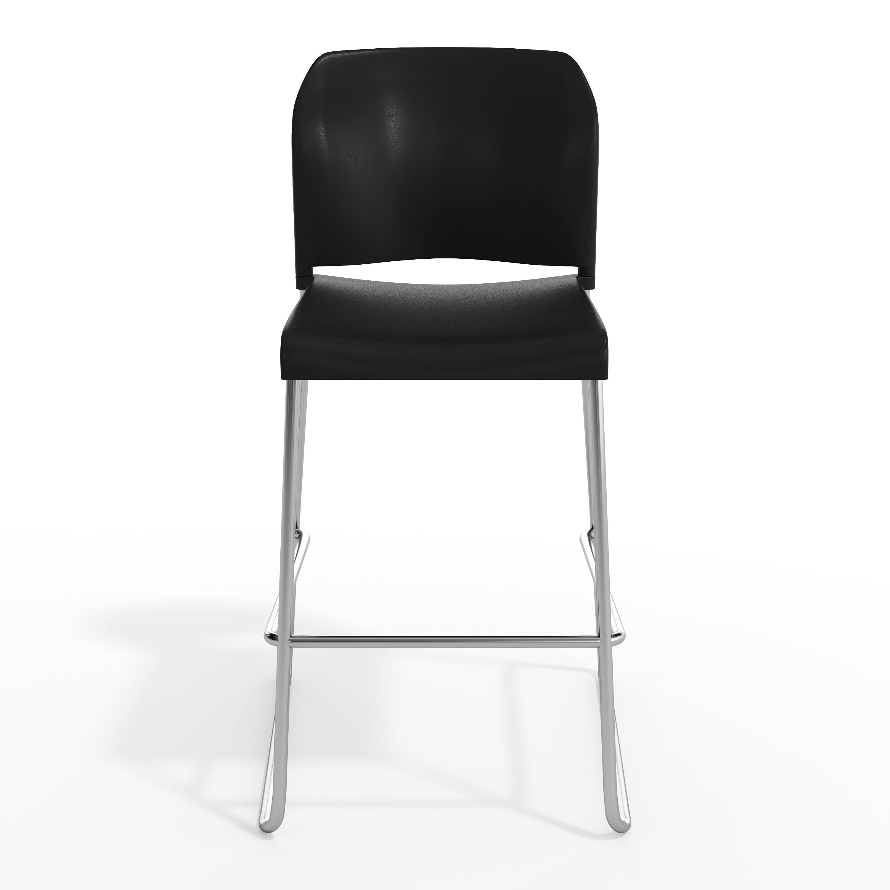 Alt View 9. Emma + Oliver - Calliope Stackable Office Reception Barstool with Contoured Backrest and Chrome Sled Base - Black Plastic/Chrome Frame.