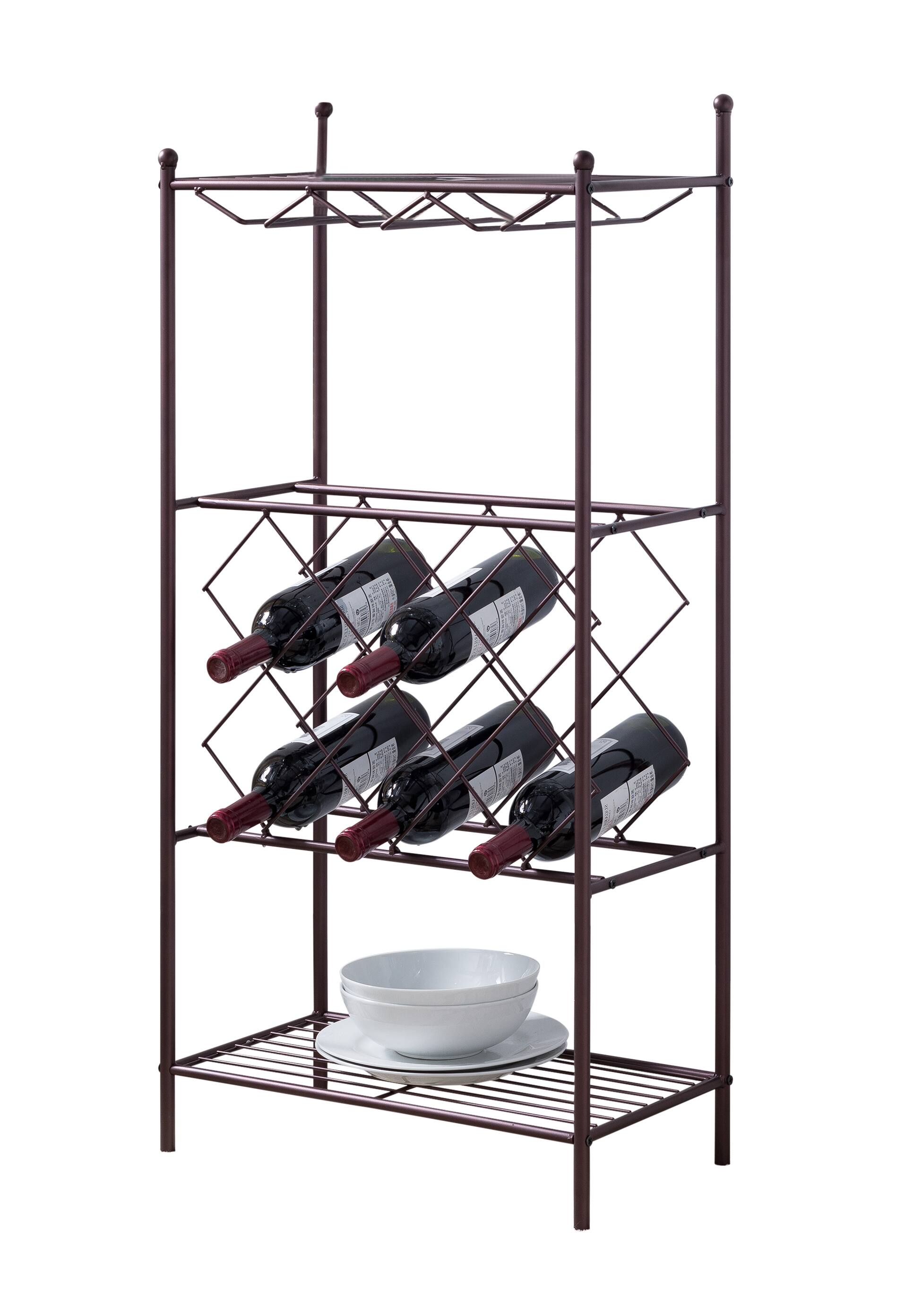 Angle. Kings Brand Furniture - Kings Brand Furniture - Freestanding Floor Metal Wine Rack Stand, Wine Bottle Liquor Cabinet with Glass Holder - Rust/Copper.