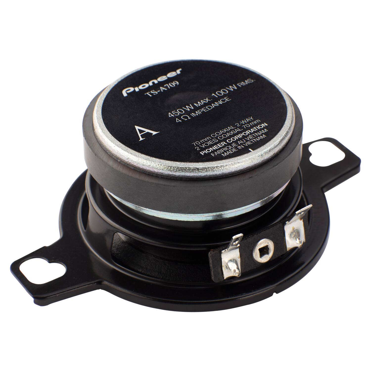 Pioneer TS-A709 100W RMS. 4Ω IMPEDANCE MAX. 450W 2-WAY 70mm COAXIAL. PIONEER CORPORATION VIETNAM. 2 VOIES PIONEER JE IN MADE
