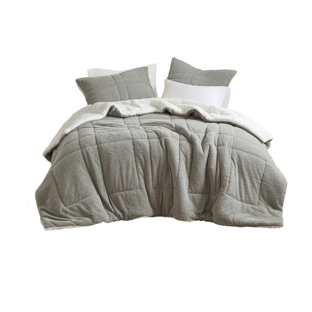 Front. Gracie Mills - Gracie Mills 2-PC Monaco Sherpa Reverse Comforter Set - Grey.