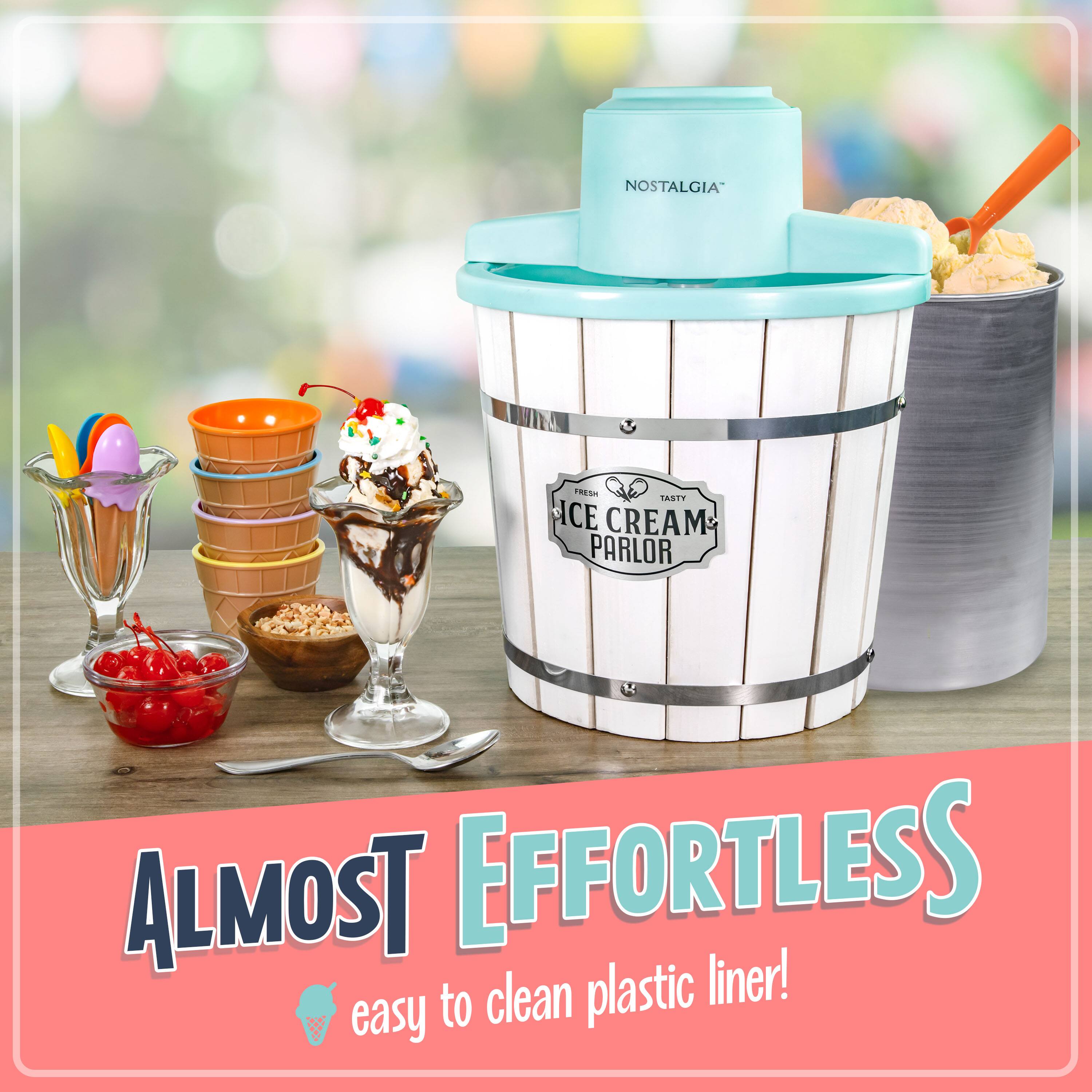 Nostalgia Tasty Ice Cream Parlor: Almost Effortless to Clean Plastic Liner! Easy