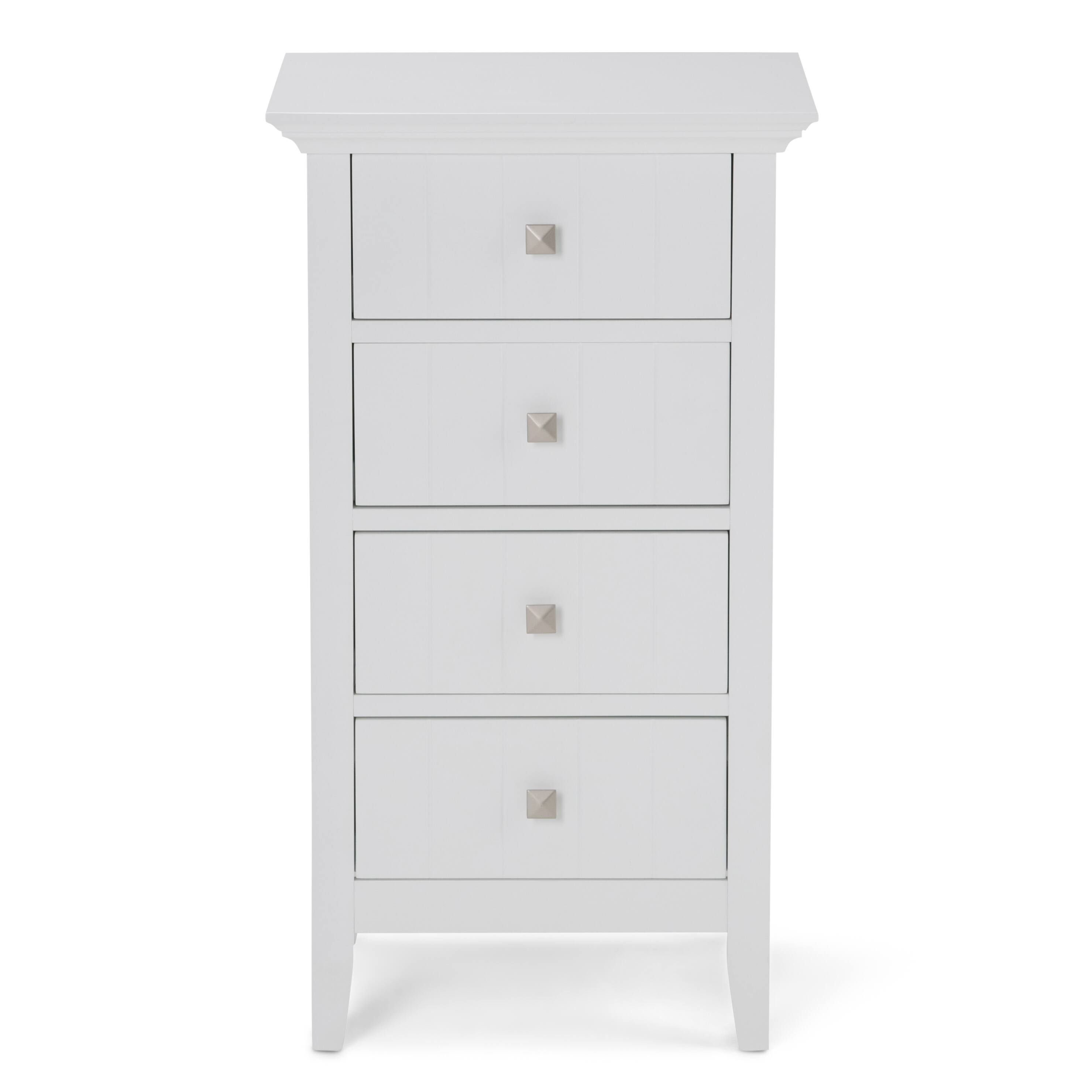 Left. Simpli Home - Acadian 32.1 inch H x 18.1 inch W Four Drawer Floor Storage Bath Cabinet in Pure White - Pure White.